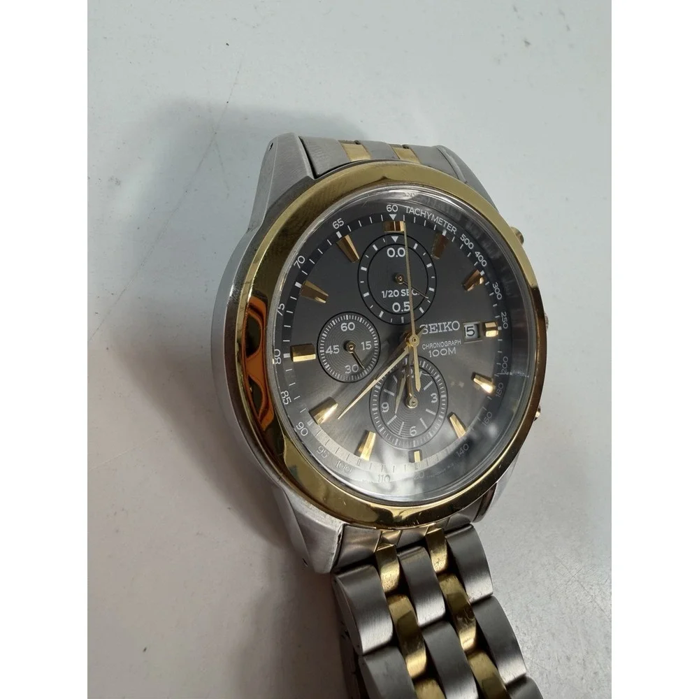Seiko Chronograph 100M Two Tone Men's Watch 7T92-0PP0 New Battery